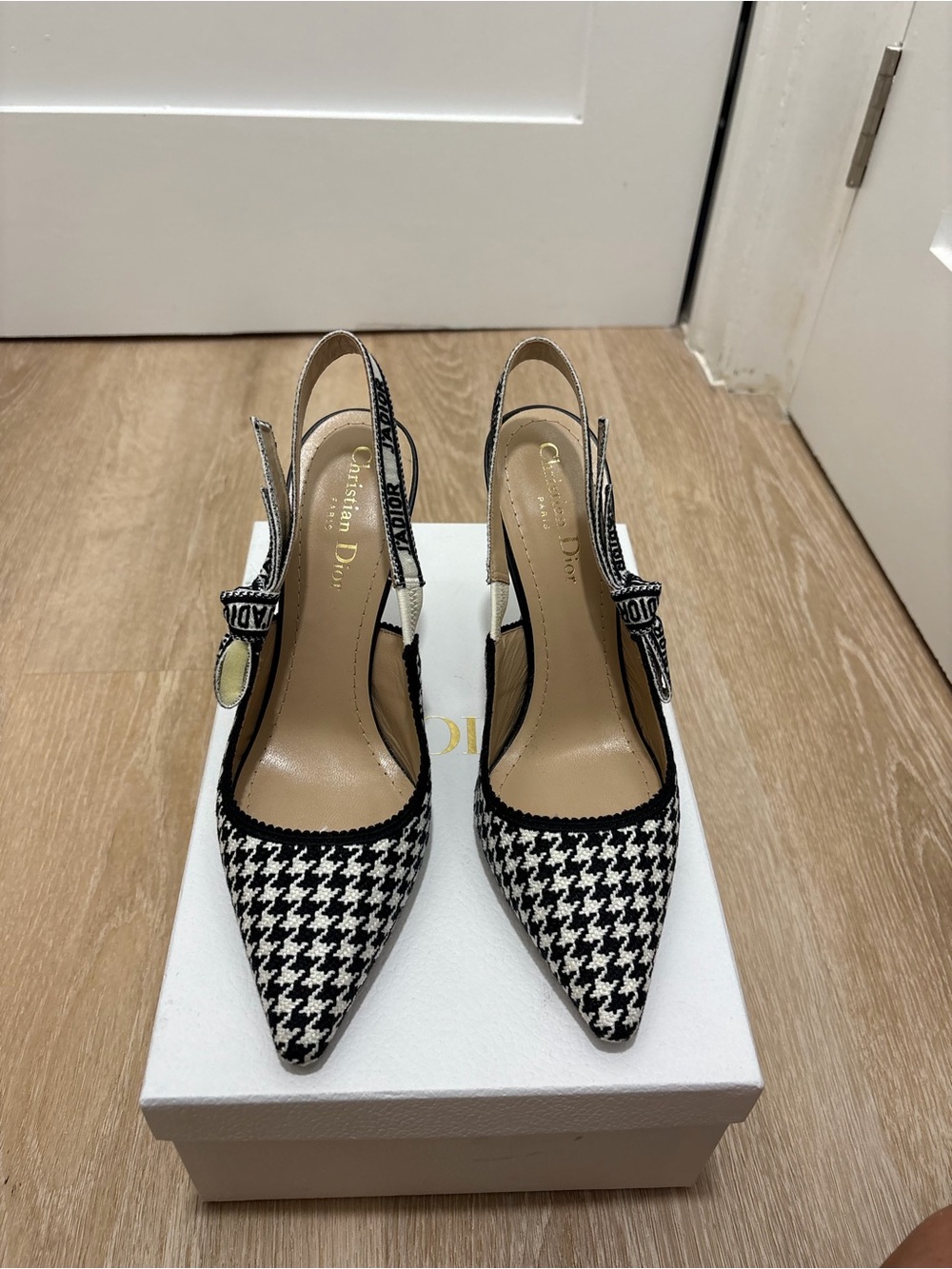Dior Black & White Houndstooth Slingback Pumps